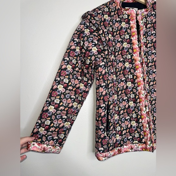 Sea New York Leslie Quilted Jacket Floral Pink Black Size Small Vintage Style - Picture 7 of 12